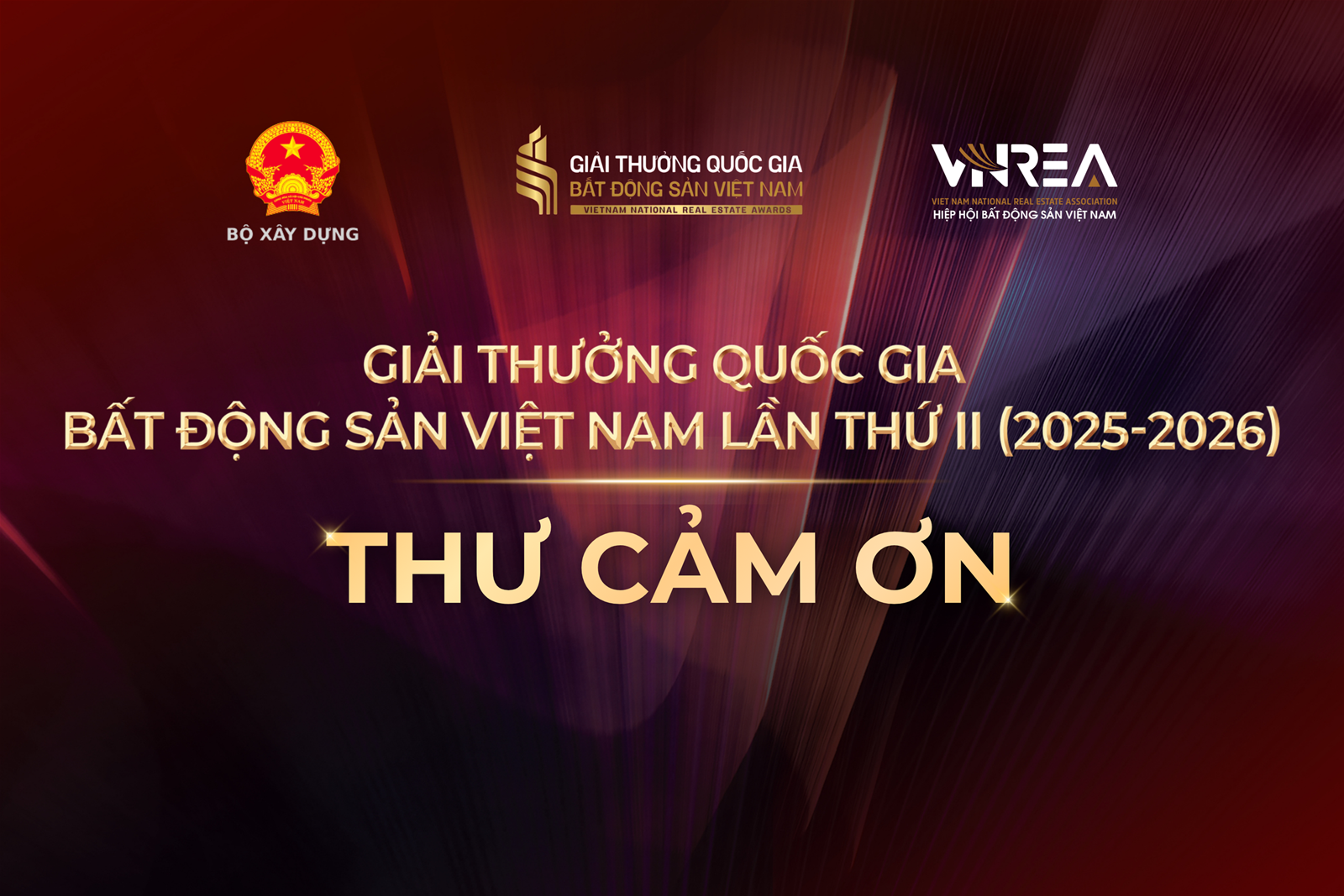  Thư cảm ơn về thành công của Giải thưởng Quốc gia Bất động sản Việt Nam lần thứ II 
